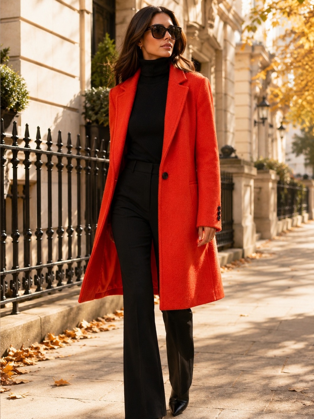 RACHEL ZOE Orange Wool Blend Longline Lightweight Fall Transition Peacoat, M